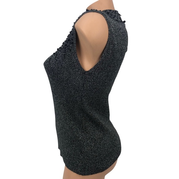 Investments Beaded Embellished Metallic Knit Sweater Sleeveless Turtleneck Top S - Picture 3 of 7
